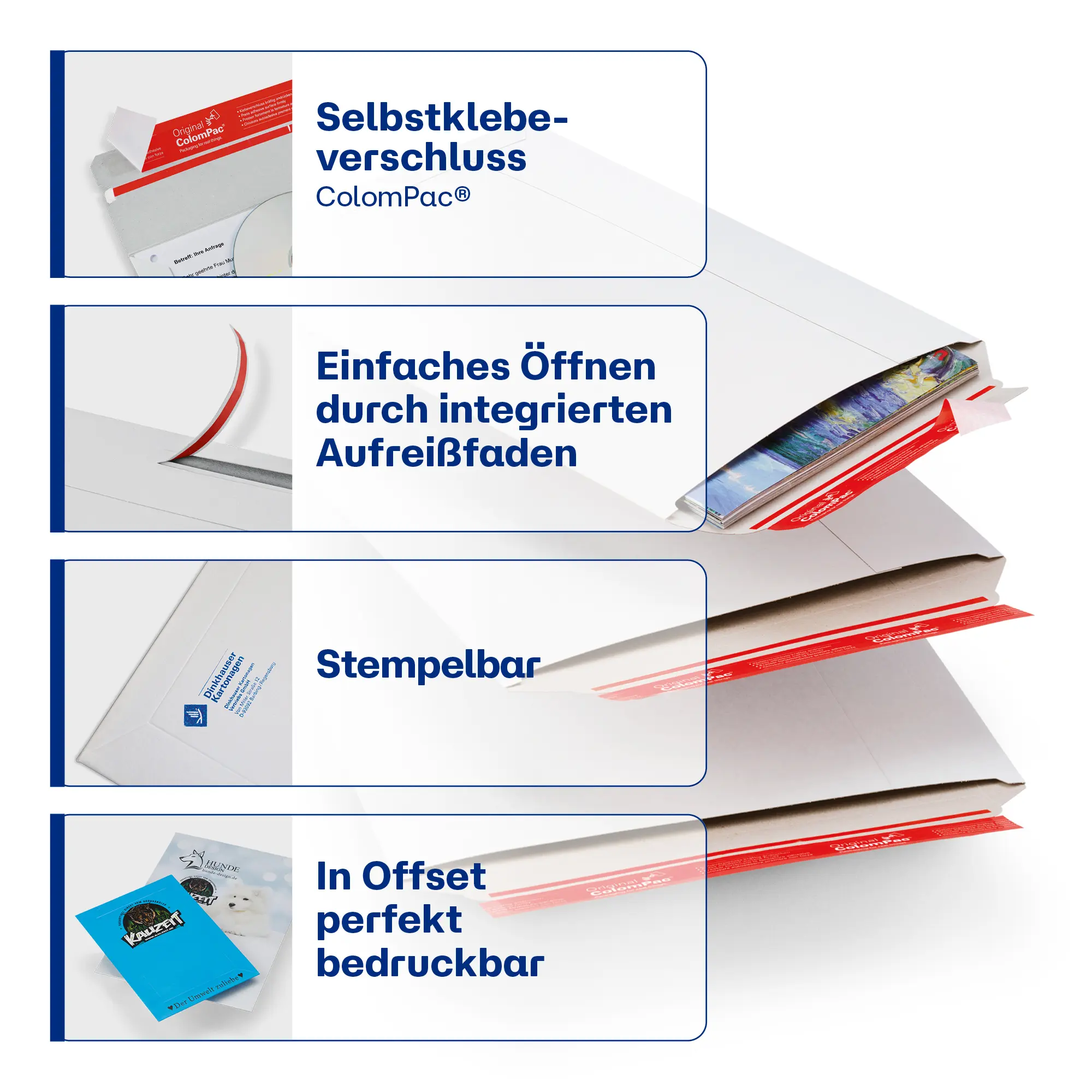 Versandtasche aus Vollpappe weiß 210x265x-30 mm